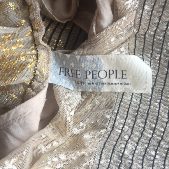 Free People Lace Metallic Fit Flare Dress Nude Blk - Picture 6 of 8